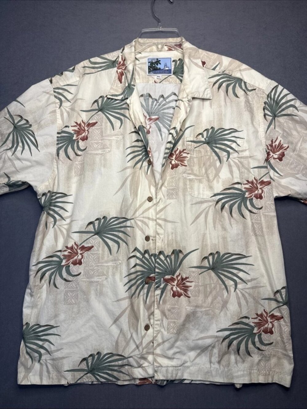 AFTCO Bluewater Fishing Hawaiian Palm Fish Casual Button-up Shirt Size XL